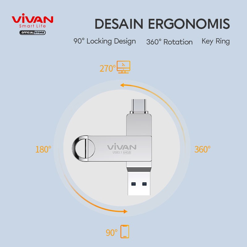 Flashdisk OTG 32GB 64GB Dual Interface TypeC &amp; USB3.1 VIVAN VOC232/264