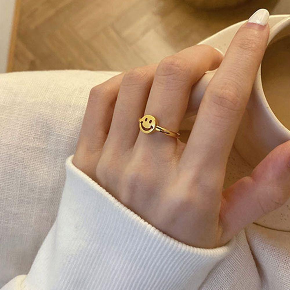 Cincin Jari Buckle Geometris Smiley Face Dapat Disesuaikan Warna-Warni Gaya Vintage Korea Untuk Pasangan