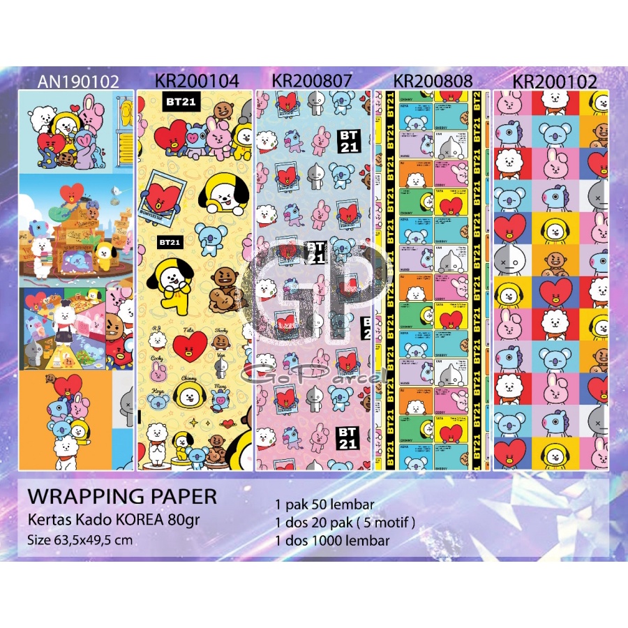 ( 5 Lembar ) KERTAS KADO VL / GIFT WRAPPING PAPER BTS / KOREAN KPOP / BIG BAND DOFF 80 GRAM