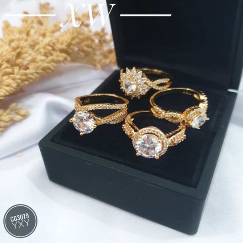 Cincin Yaxiya Zircon Timbul Warna Gold C03079