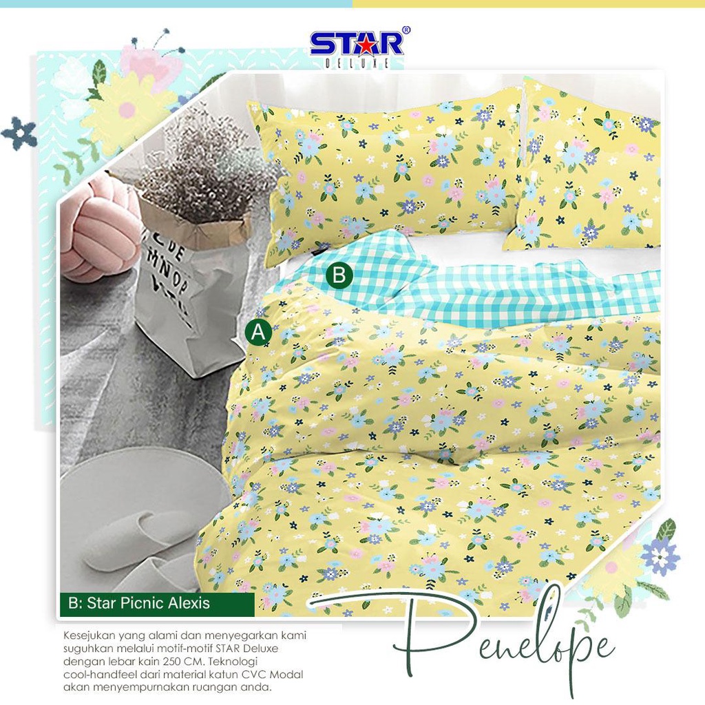 Sprei Anti Geser Katun Star Penelope | Seprei Katun Lokal Motif Bunga Flowers Warna Pastel