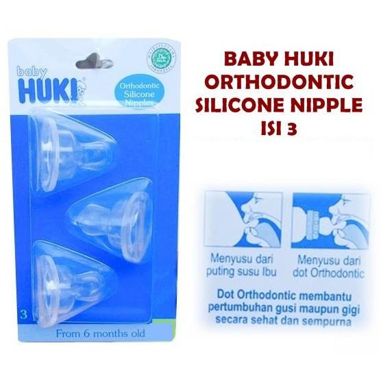 [ISI 3] Huki Baby Orthodontic Silicone Nipples Isi 3 - Dot Bayi Pipih / Gepeng