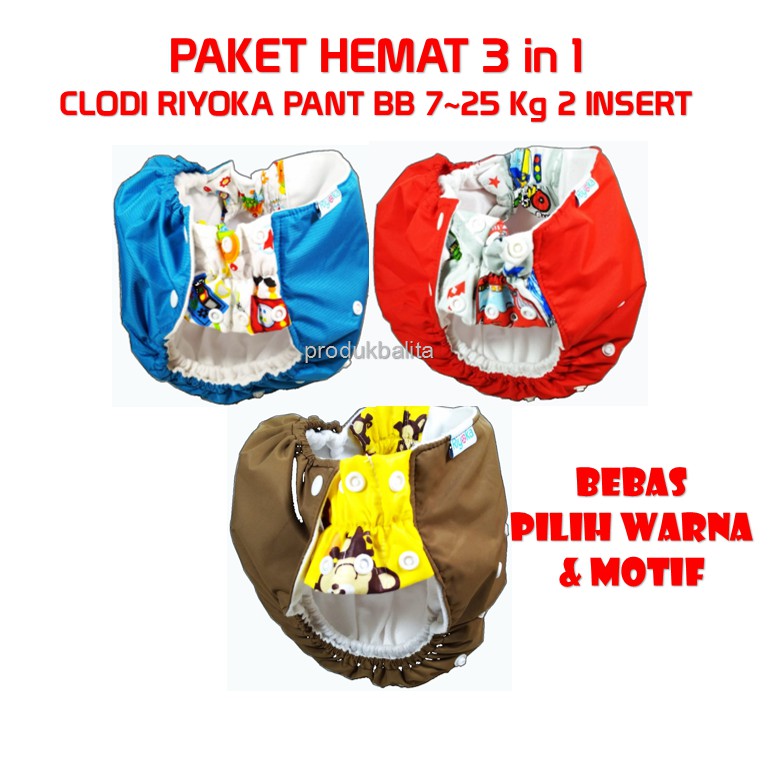 SALE 3 POPOK PEMPES KAIN CUCI ULANG CLODI BAYI RIYOKA PANT BB 7-25 Kg