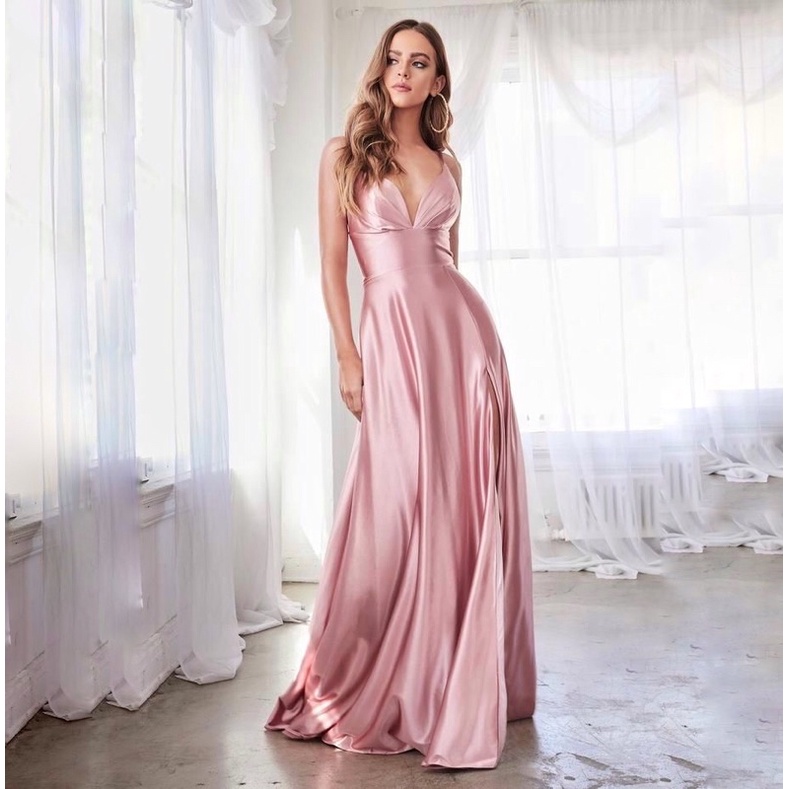 KILA GOWN - Dress pesta satin gaun party A line v neck longdress big size jumbo ukuran besar flare d