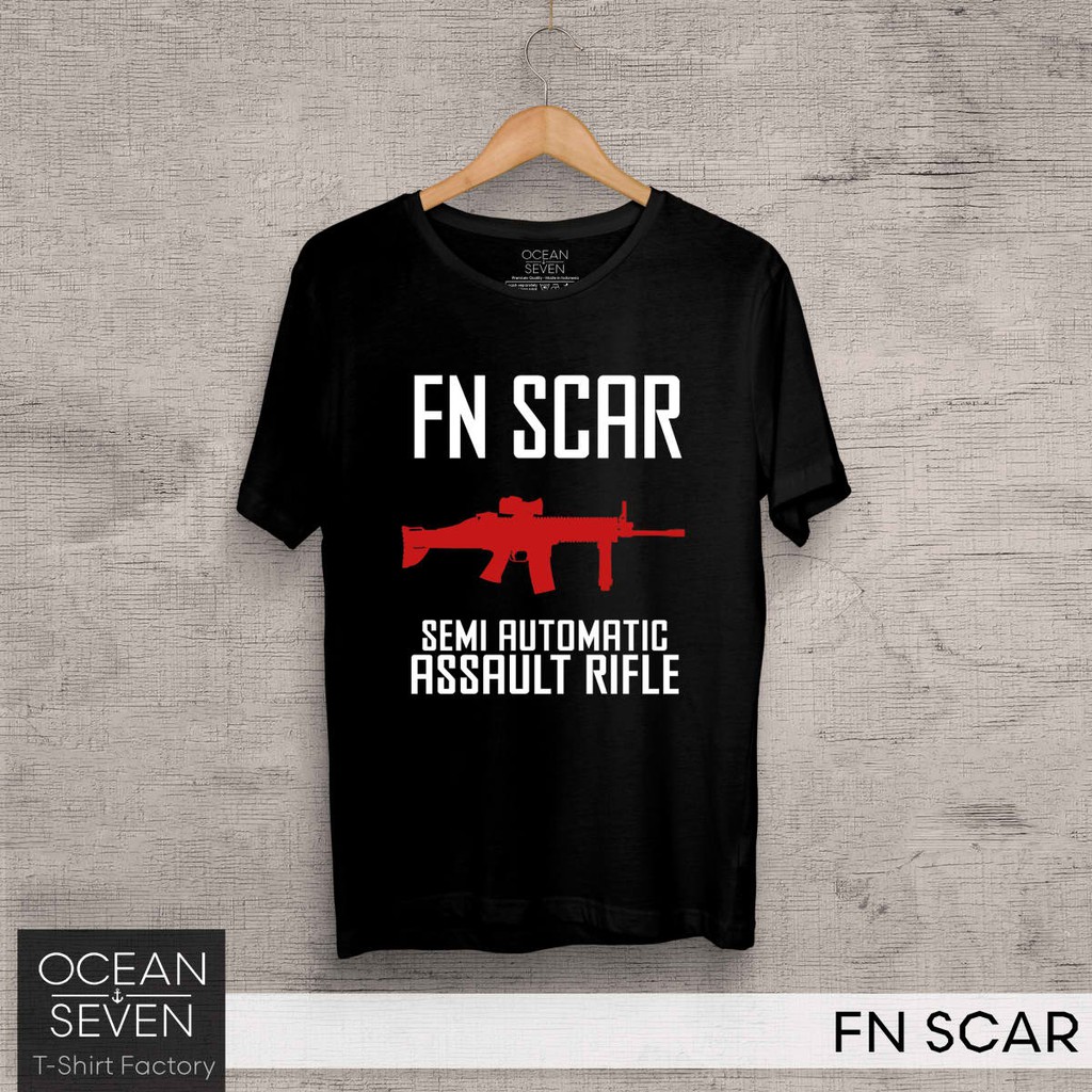OCEANSEVEN.ID Kaos Distro FN SCAR Baju Pria Kaos Lengan Pendek Polo Shirt