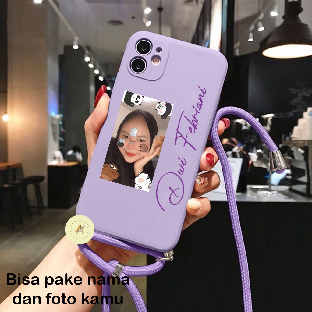 Custom Nama + Foto Kamu Softcase Macaron + Tali For Oppo A95 A76 A16 A74 RENO 7 6 5 5F Vivo Y15S Y21