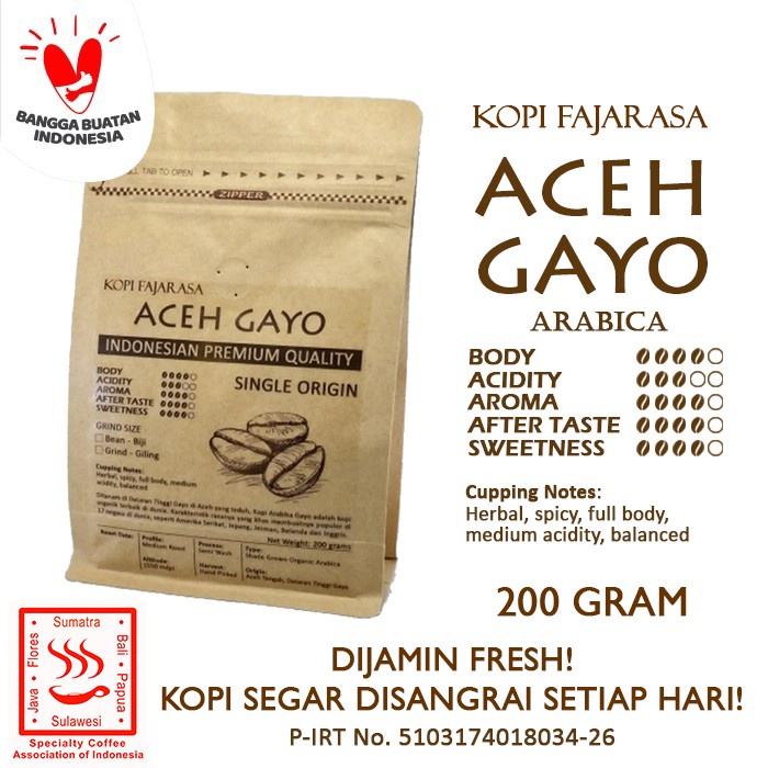 

Kopi-Biji- Kopi Fajarasa Aceh Gayo Biji Kopi Arabica 200 Gram - Biji Utuh -Biji-Kopi 750 Minuman-