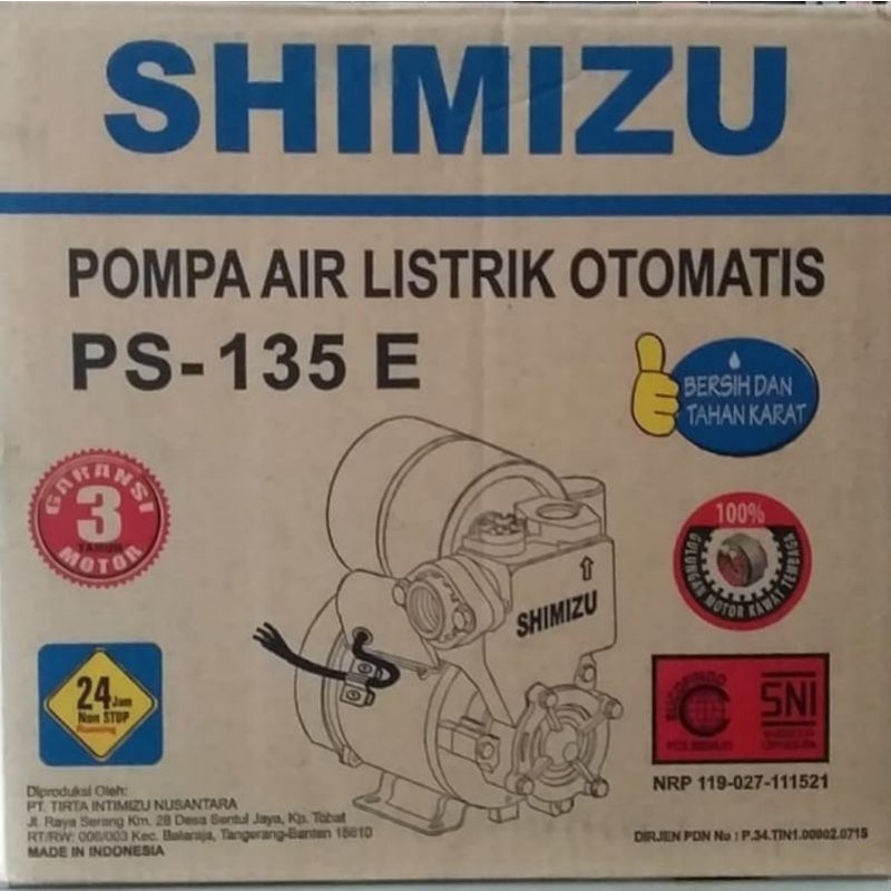 Pompa Air Otomatis Shimizu PS 135 E SNI 100%ORIGINAL GARANSI RESMI