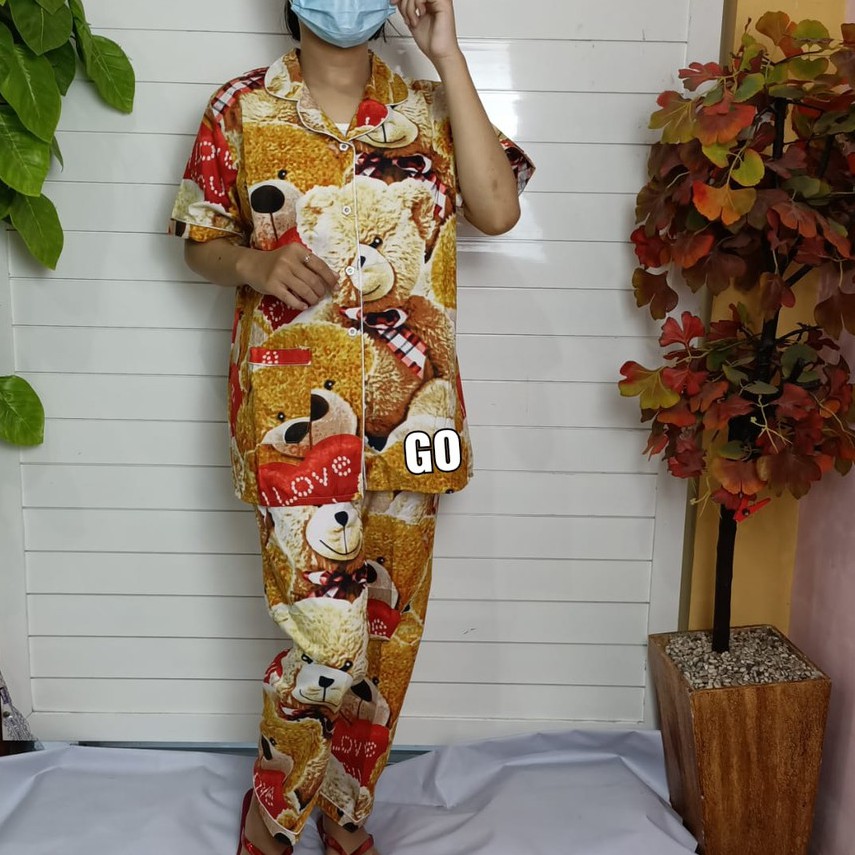 gof PIYAMA CP JUMBO Big Size Pakaian Wanita Setelan Casual Santai Motif Original Bagus Lengan Pendek