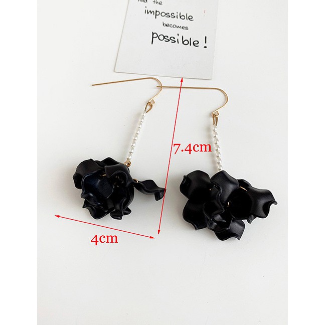 LRC Anting Tusuk Fashion Alloy Pearl Resin Flower Earrings F95609