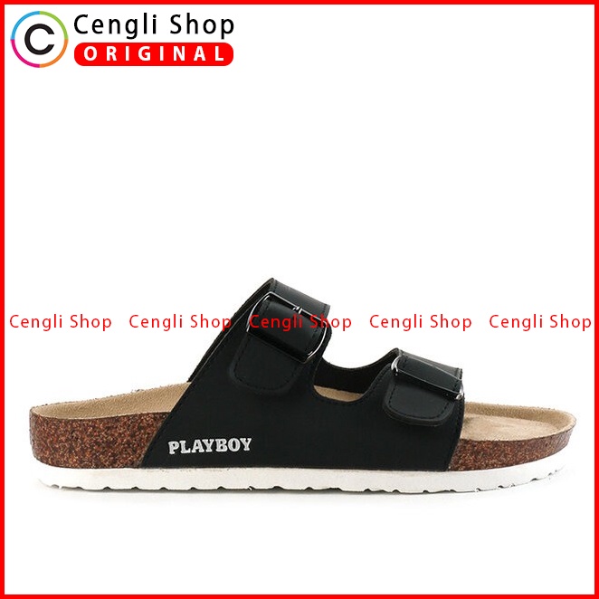 SANDAL SLIDE PLAYBOY WANITA ORIGINAL CASUAL BRANDED ASLI HITAM PLW04