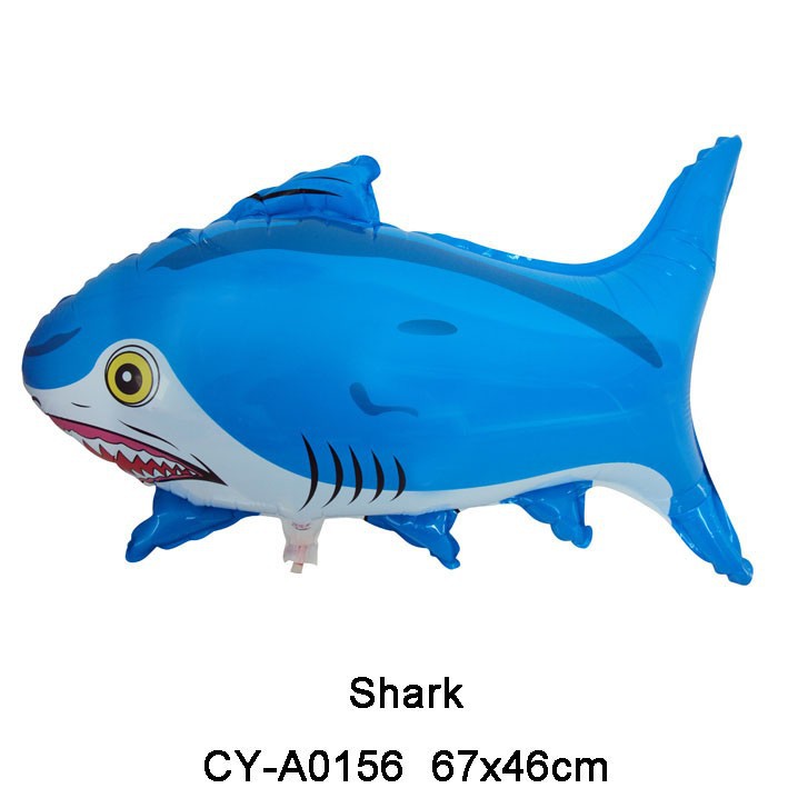 Grosir Balon Foil ikan Hiu 1 Pak isi 50 Biji / Terlaris Balon karakter ikan hiu / Balon Gas Parasit
