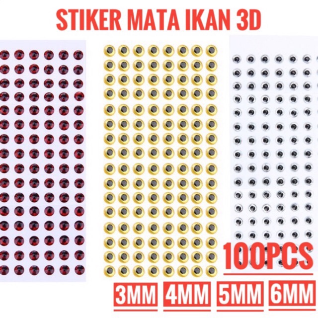 Stiker Mata Ikan 3D 3mm/4mm/5mm/6mm 100pcs