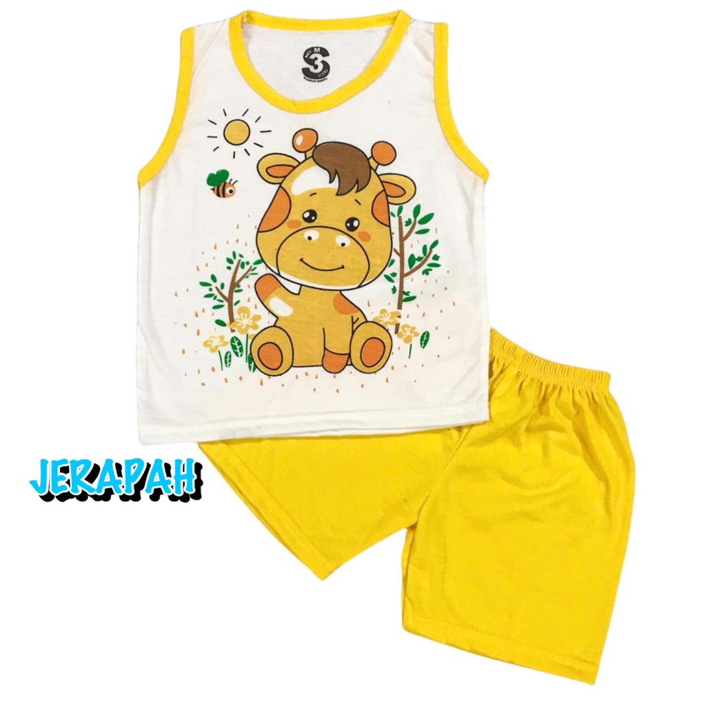 (1 KG MUAT 10 STEL) BAJU SETELAN KUTANG/SINGLET/KUTUNG SANTAI ATASAN CELANA OBLONG ANAK LAKI-LAKI/COWOK BAHAN KAOS KATUN JERAPAH/GIRAFFE