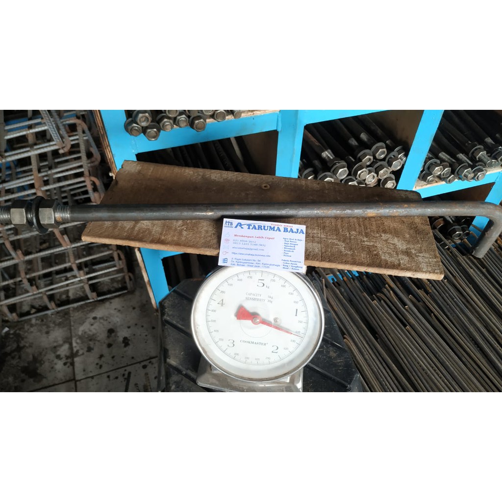 Angkur Beton M19 x 600 mm - Angkur Besi 3/4" x 60 cm - Angkur L - Plus 2 Mur dan 1 Ring Plat