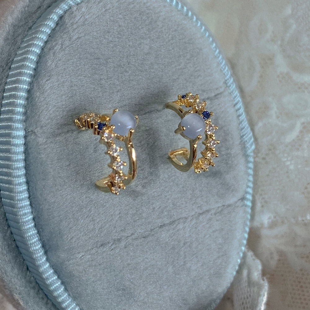 Anting Tusuk Sterling Silver 925 Desain Mata Kucing Hias Batu Permata Biru Gaya Korea Untuk Wanita