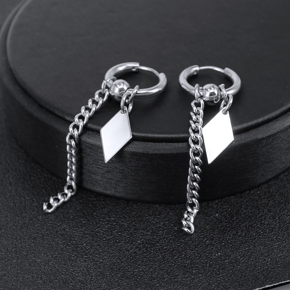 Anting Hoop Rumbai Panjang Geometris Warna Silver Gaya Kpop Korea Untuk Unisex