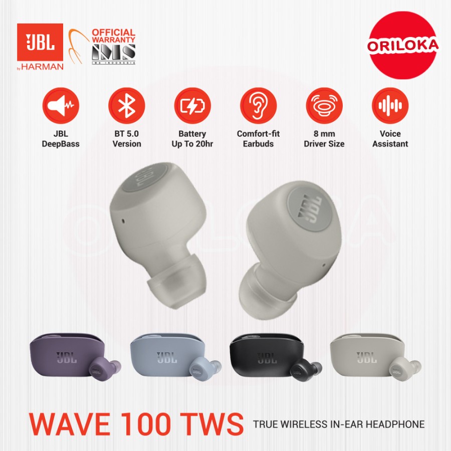 JBL Wave 100 TWS Bluetooth Earbuds Earphone In-Ear Ori - Garansi Resmi