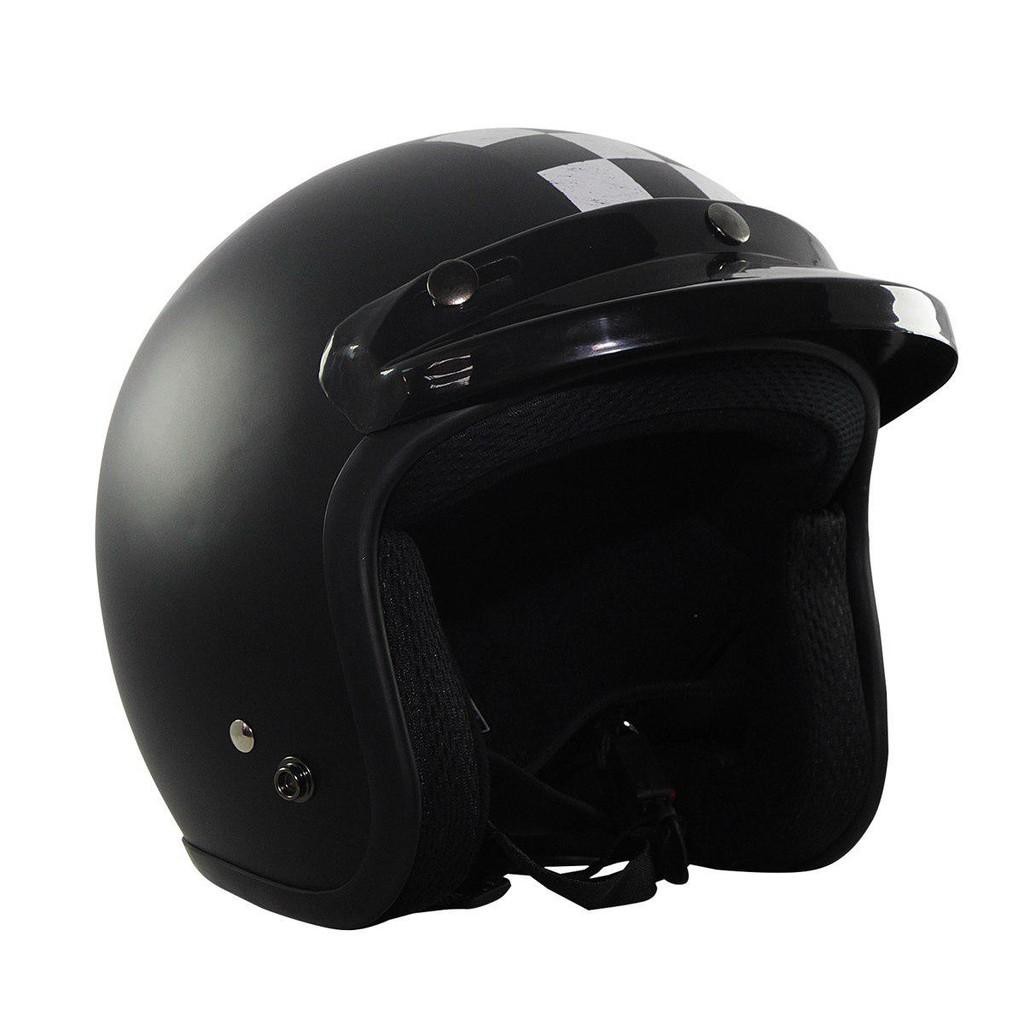 Helmet Helm retro half face sada checkered matte black  Murah
