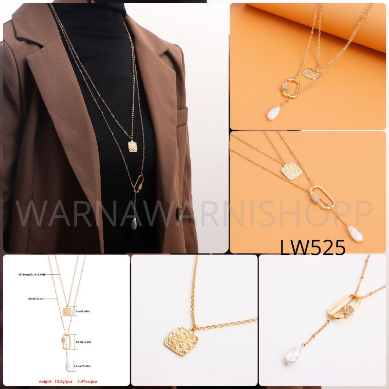 Kalung Rantai Multilayer Liontin Gembok Aksesoris Hijab Fashion Wanita Korean Style Layered Necklace Part 2-LW525