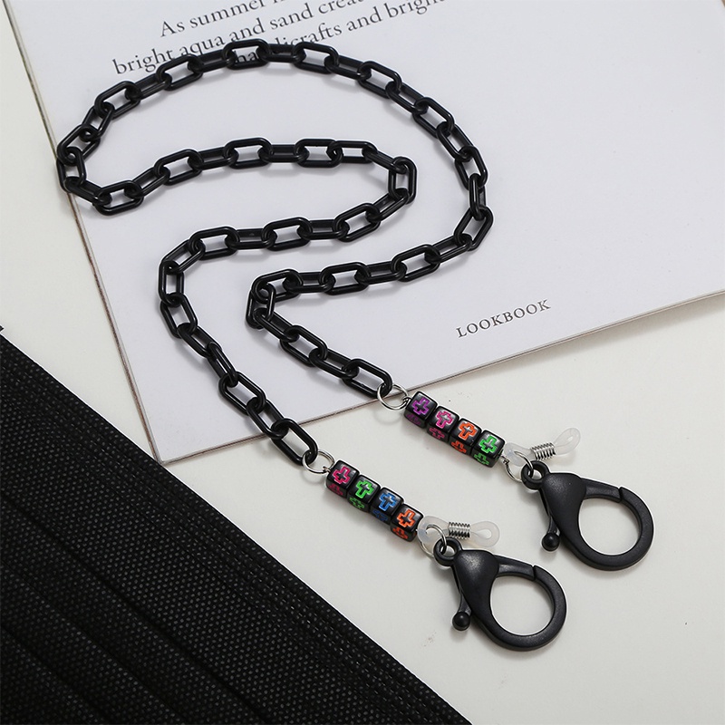 Hitam Smiley Face Mask Lanyard Acrylic Chain Lanyard Anti-Lost Face Mask Kalung Kacamata Rantai Aksesoris