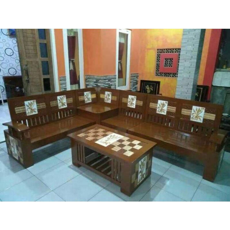Kursi sudut Corona full kayu jati / kursi sudut minimalis full kayu jati / kursi sudut jati murah