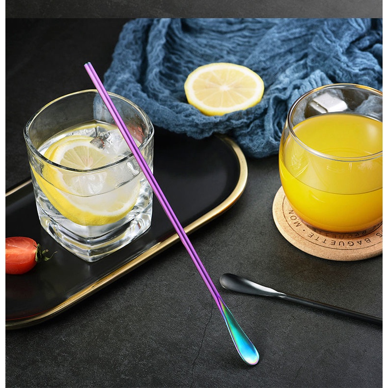 High Quality Colorful Stainless Steel Coffee Stirrer Spoon / Cocktail Drink Swizzle Mixing Spoons With Long Handle For Kitchen,Bar