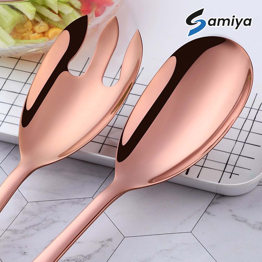 serving spoon fork set stainless / sendok garpu saji lauk pauk makanan long handle jumbo big spoon