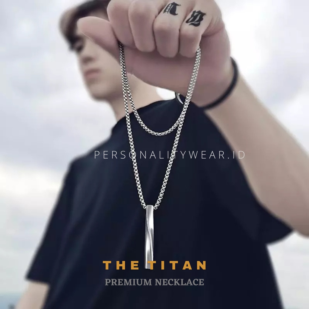 Kalung Pria Cowok Rantai Keren Kece Anti Karat Liontin THE TITAN