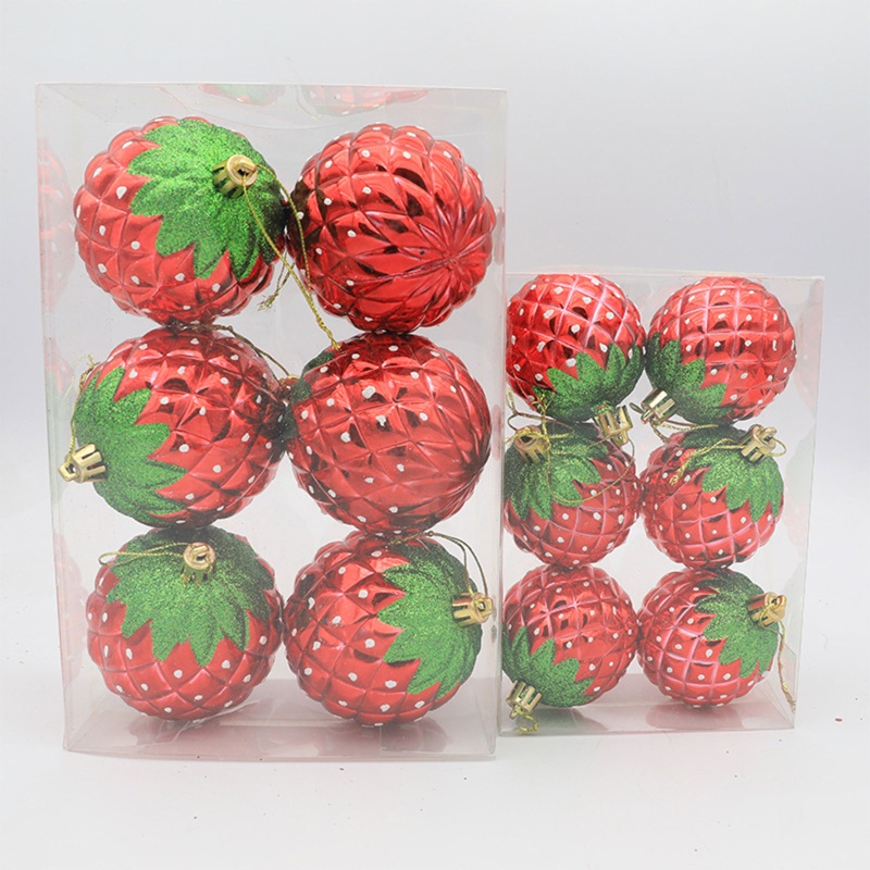 6pcs / set Ornamen Liontin Bentuk Strawberry Untuk Dekorasi Pohon Natal