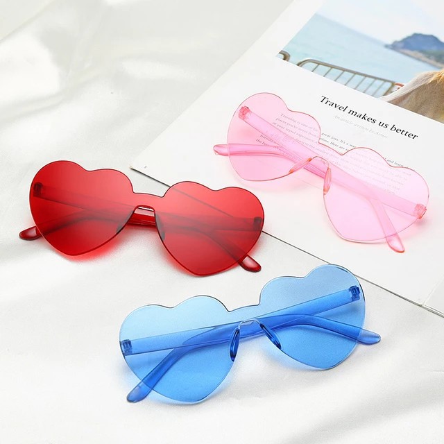 Love Heart Shaped Sunglasses Vintage Frameless Trimming Transparent Heart Glasses