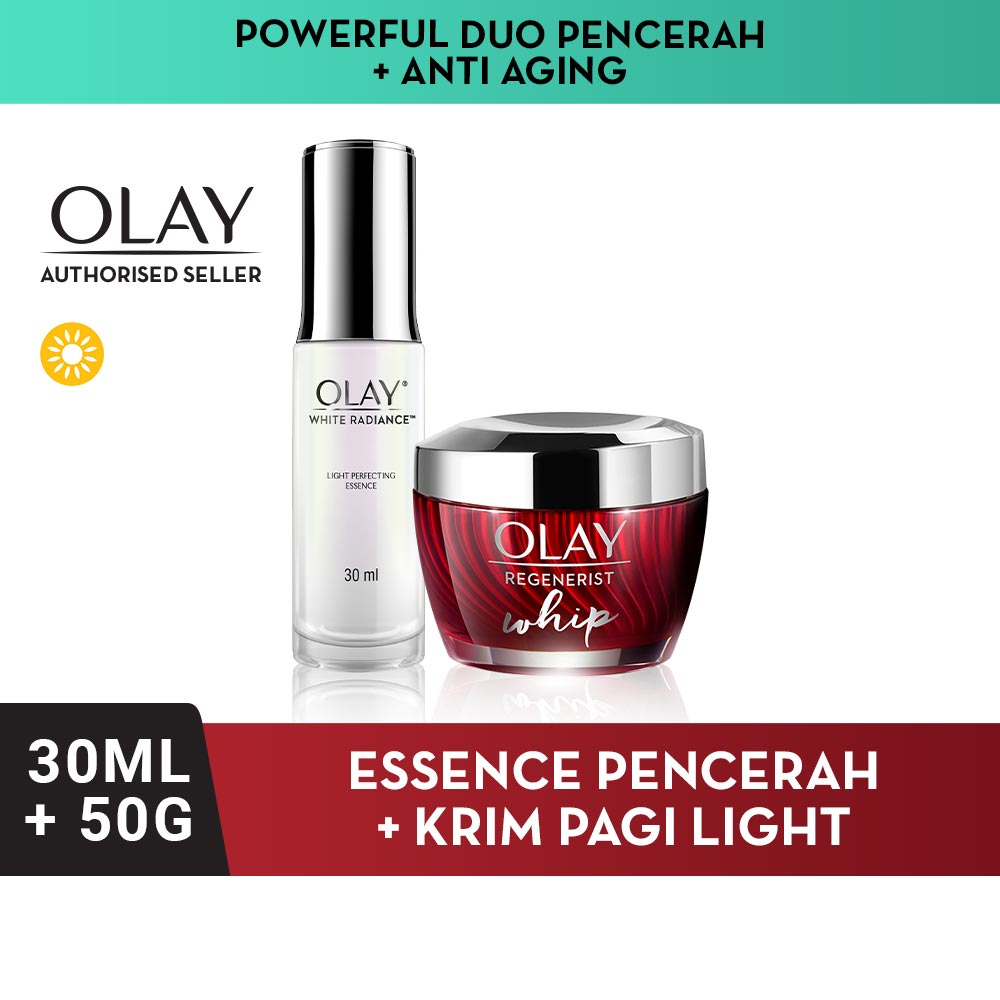 Olay Powerful Duo Pencerah Whip + Anti Aging - Krim Pelembab, Essence Wajah