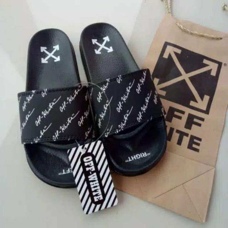 Sandal Slide off-white , Sandal Off-White premium, Sandal casul pria/wanita, Sendal off-white