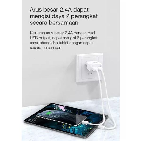 Robot RT-K6 Dual Output Adaptor Charger 2.4A Fast Charging/Batok Casan/Kepala Charger