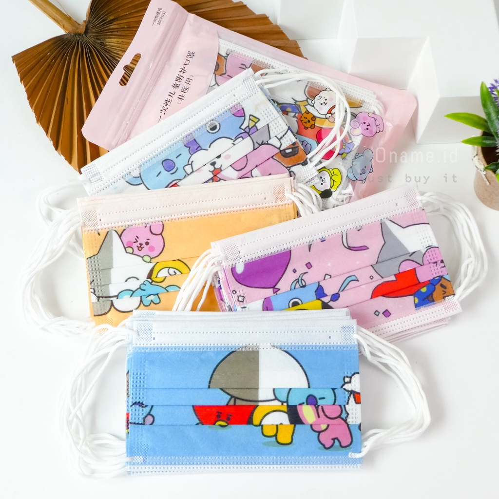 Oname.id Masker Anak Earloop 3Ply Motif Karakter Isi 10pcs Masker Karakter Anak Import