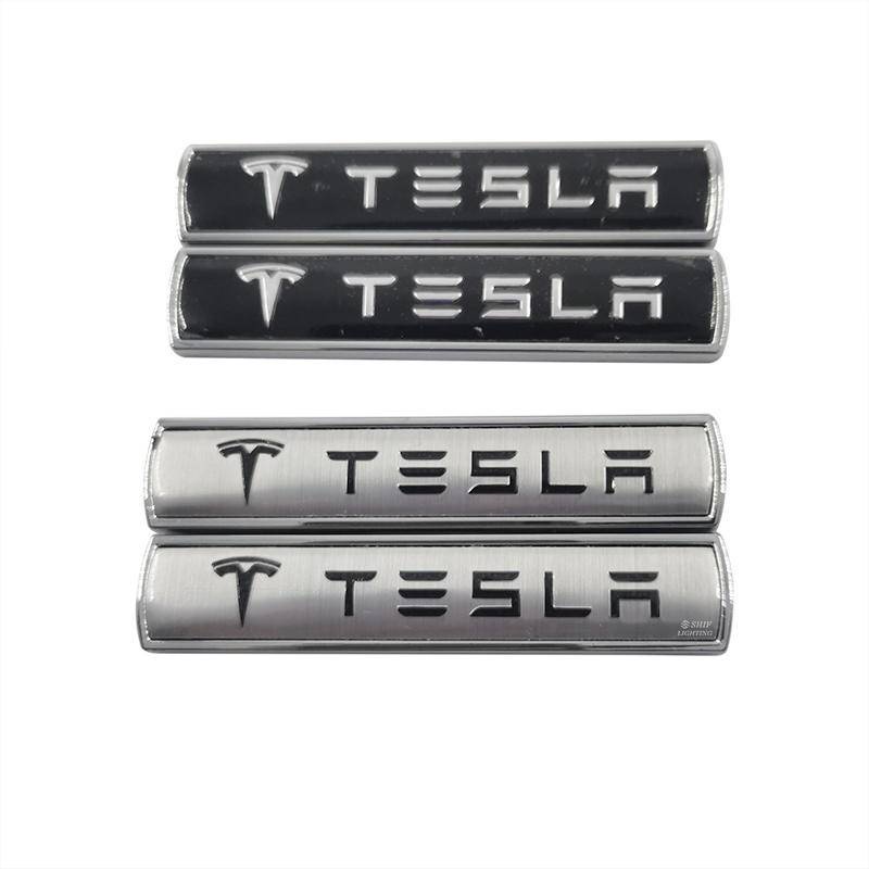 2pcs Stiker Emblem Logo Tesla Bahan Metal Untuk Fender Samping Mobil Tesla