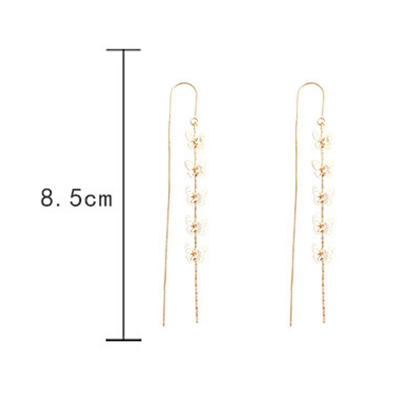 Butterfly Anting Rumbai Panjang Desain Kupu-Kupu Warna Emas Bahan Metal Untuk Wanita