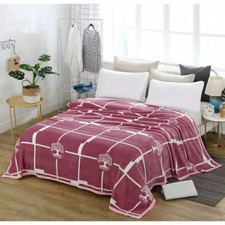 Selimut Bulu Halus Motif Dewasa  Aesthetic Atisashop Murah Berkualitas Lembut Uk135x190 New Arrival-Kotak Pohon