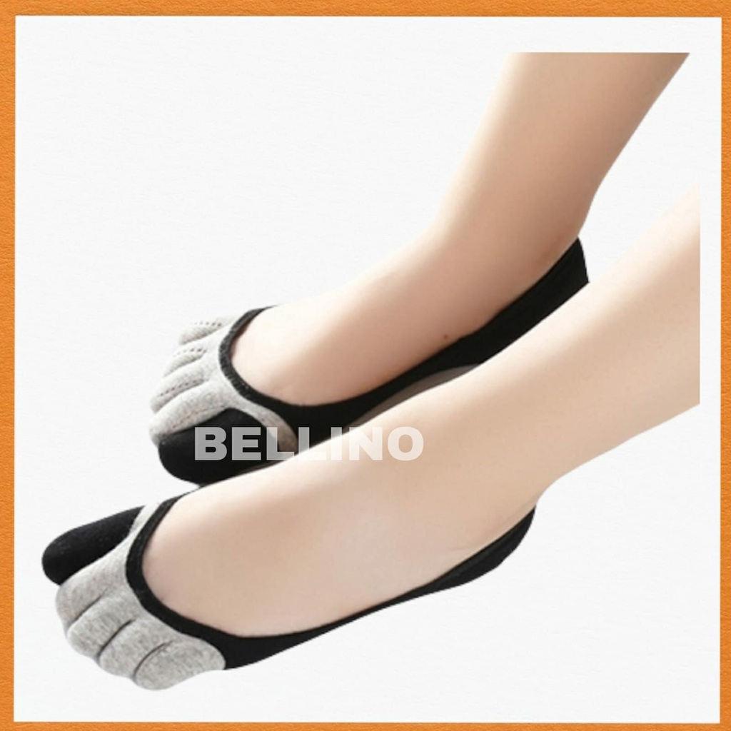 Kaos Kaki Cewek Invisible Socks Tapak Bentuk Sepatu Tipis Pori Bunga Strech 5 Jari Full Hidden Socks-abu hitam tebal