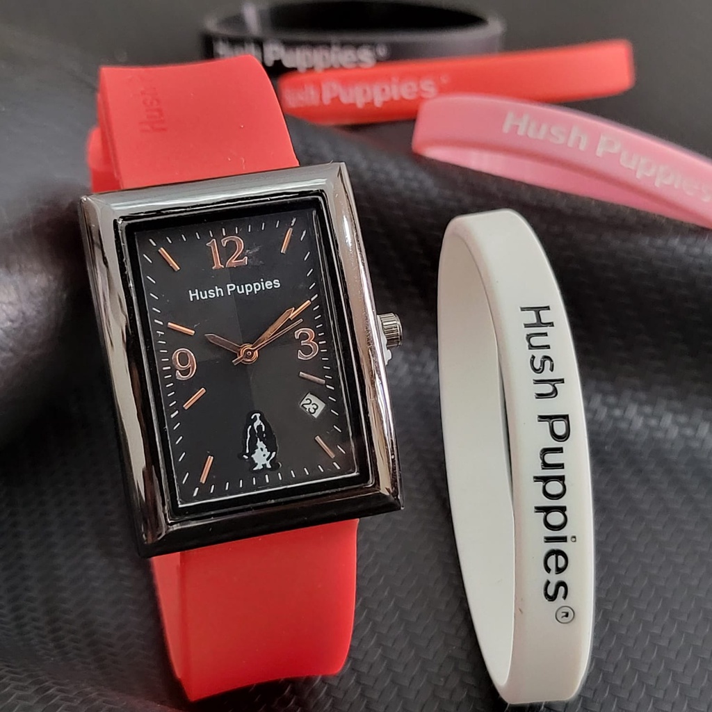 BEST SELLER JAM TANGAN WANITA HUSH PUPPIES D65 TALI RUBBER TANGGAL AKTIF BODY SEGI DM 3.0CM FREE GELANG &amp; BOX || JAM TANGAN WANITA FASHION WANITA HUSH PUPPIES