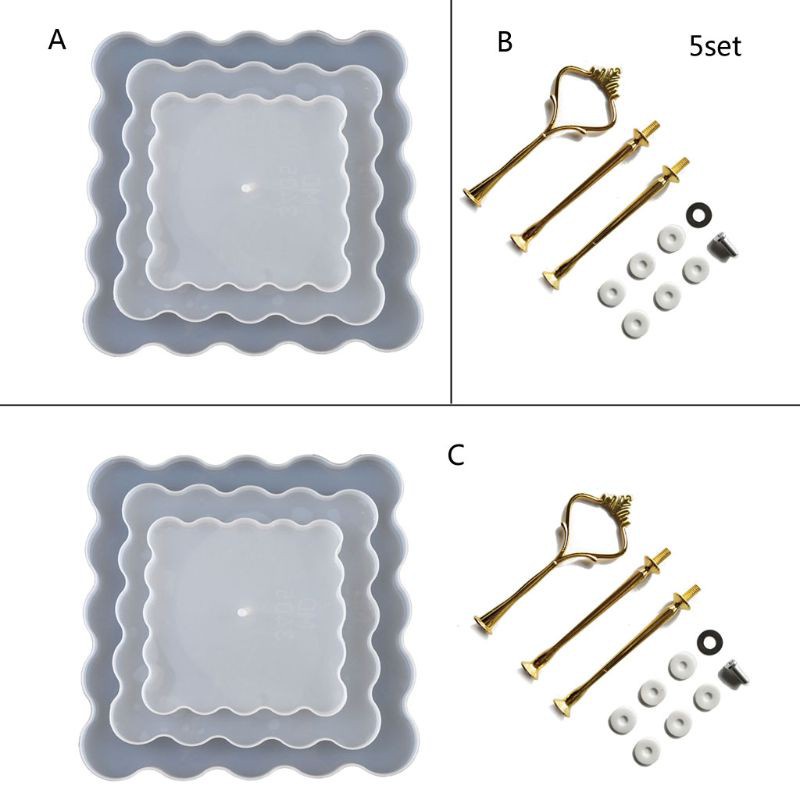 Glitter 3 Tier Square Cake Fruit Food Plate Stand Resin Casting Mold Irregular Fruit Disc Big Plate Resin Mold Fruit Tray Moulds