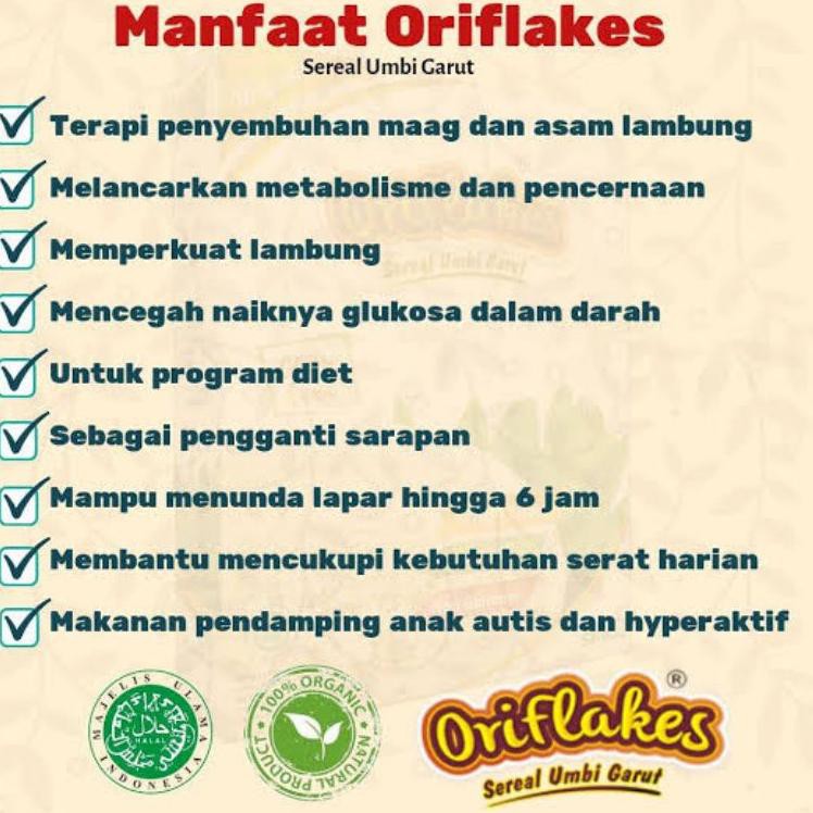 

Nikmati ORIFLAKES Gastro Asam Lambung Gerd Maag Bubur Sereal Umbi Garut Gula kelapa Susu Etawa 350 g