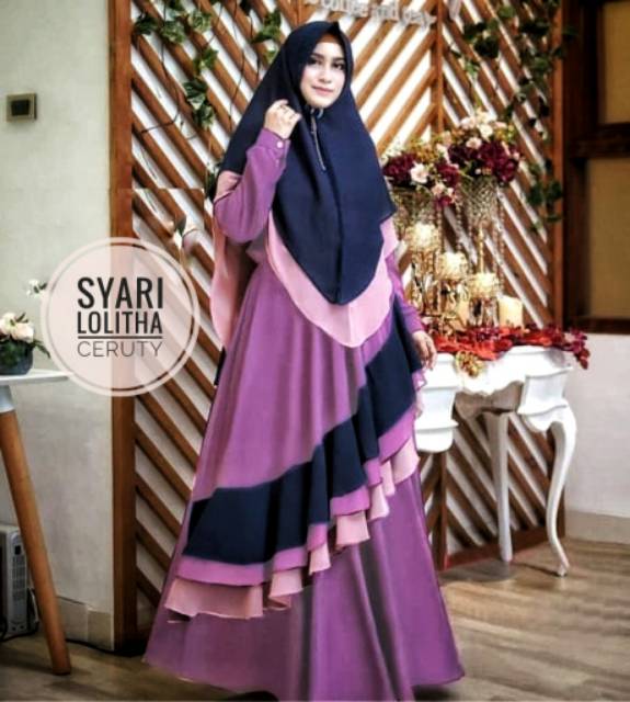 COD Gamis Pesta Syari Lolitha Ceruty Babydoll set khimar