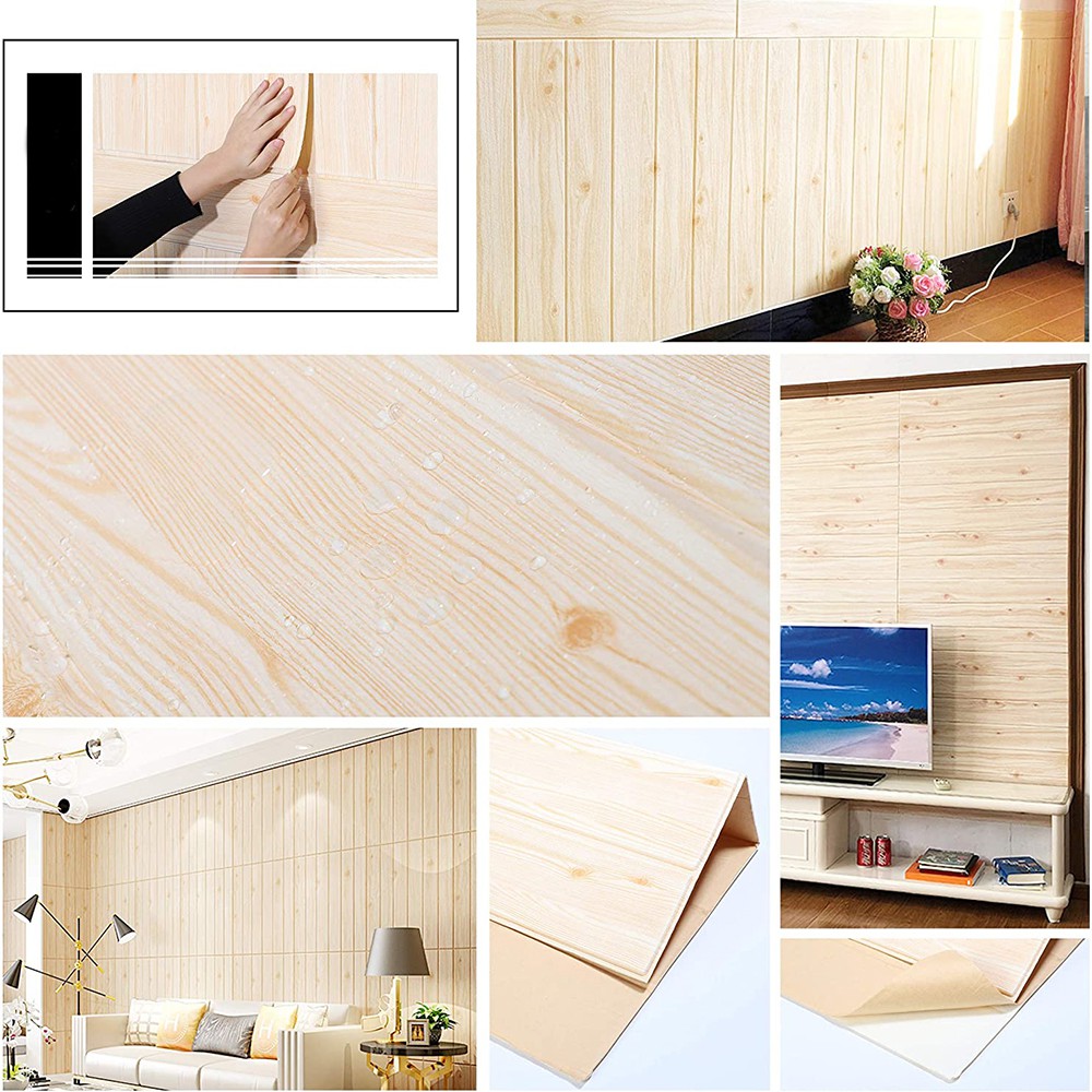 Wallpaper dinding Foam 3D  Kayu 70x77cm KAYU FOAM Brick Panel WallSticker Dekorasi Dinding-6