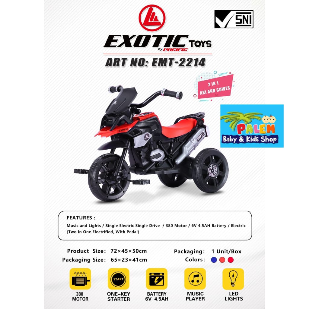 Sepeda Motor Aki dan Gowes 2IN1 (2 Fungsi) Roda 3 EMT 2214 &amp; EMT-2234