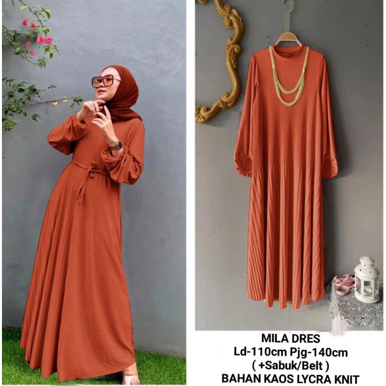 MILA DRESS / GAMIS KNIT / GAMIS TERBARU / GAMIS JUMBO / DRESS KONDANGAN / MIDI DRESS
