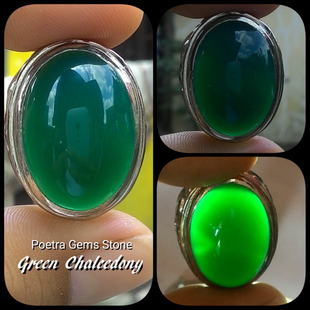 CINCIN NATURAL GREEN CHALCEDONY IJO BOTOL RASA BACAN ( GC 05 )