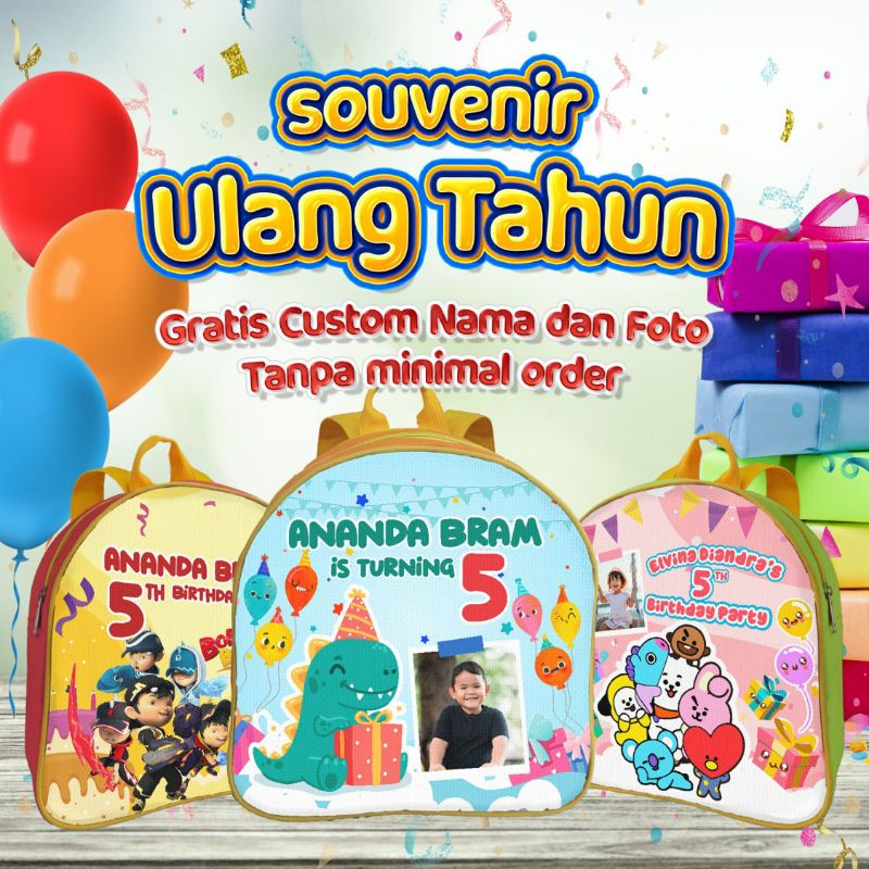 

Souvenir Ulang Tahun Tas Anak Custom Foto & Nama