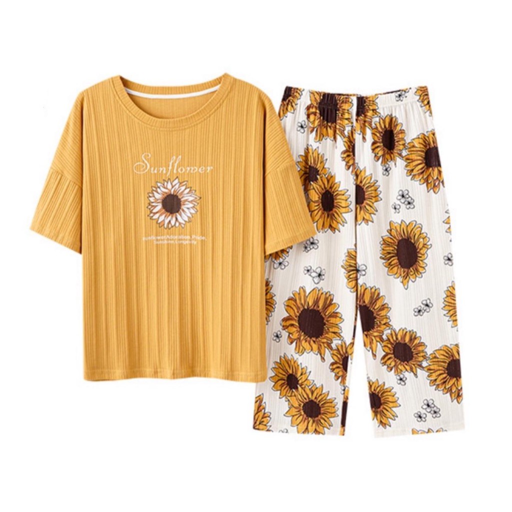 Baju Tidur Piyama Set/Piyama Wanita Import/Baju Piyama Cantik/Woman Sleep Wear-Kuning