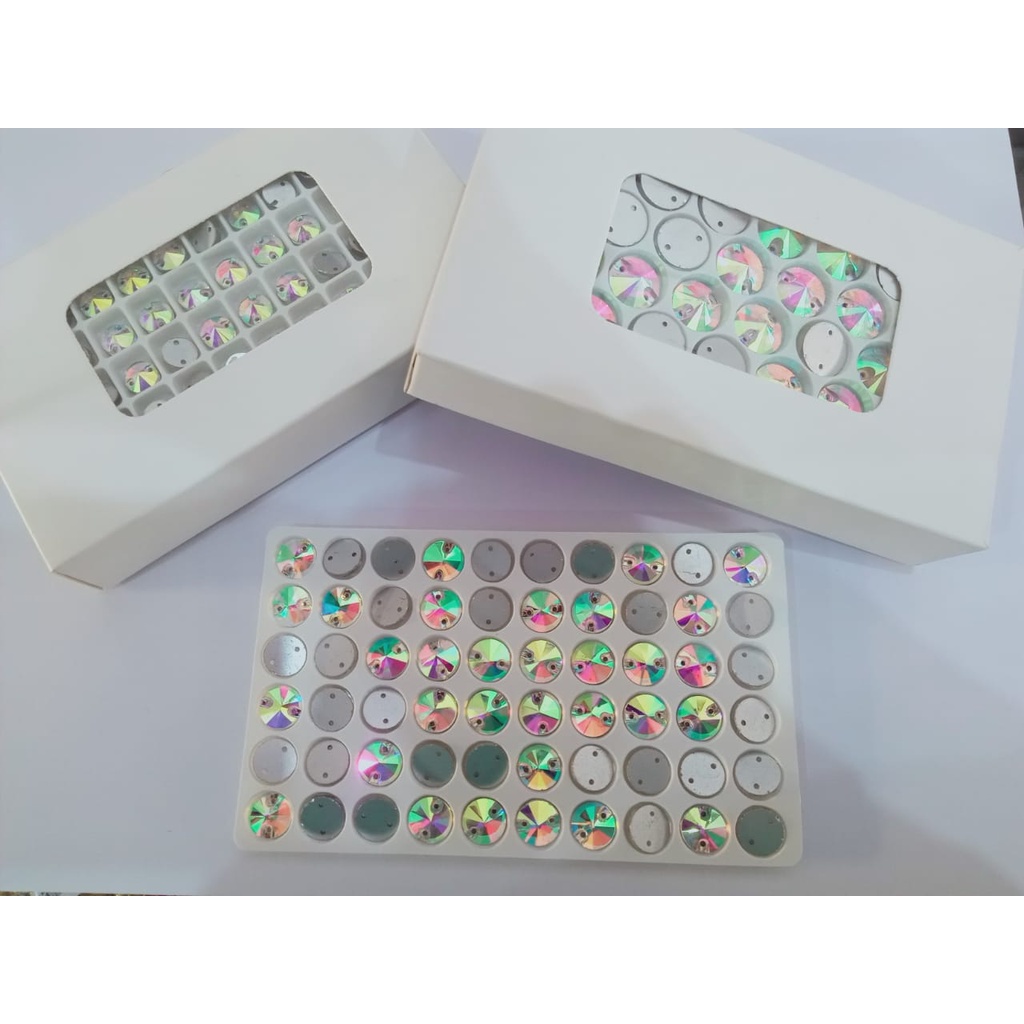 PAYET DIAMOND KACA JAHIT BENTUK BULAT PELANGI 1BOX BAHAN CRAFT *15*